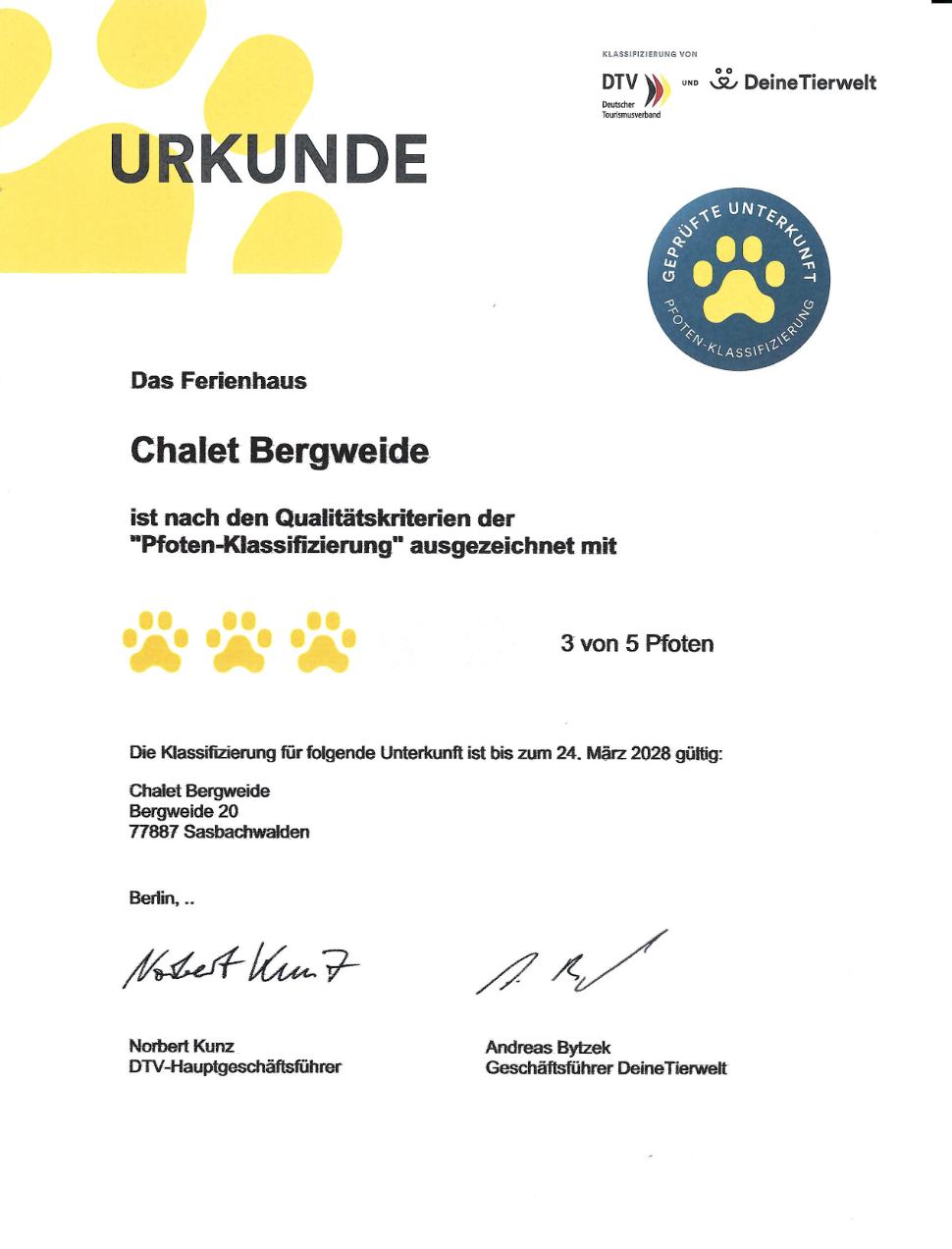 Chalet Bergweide Pfoten Klassifizierung